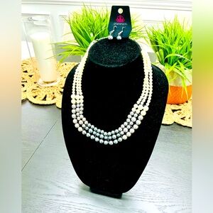 Sold Elsewhere. Paparazzi Elegant White and Silver Necklace & Earring Set